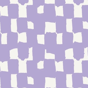 Abstract hand drawn brush stroke checkerboard - messy paint brush checks - bold and graphic artistic ink shapes - Digital Lavender  purple rose on cream white - medium