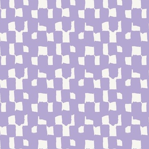 Abstract hand drawn brush stroke checkerboard - messy paint brush checks - bold and graphic artistic ink shapes - Digital Lavender  purple rose on cream white - small