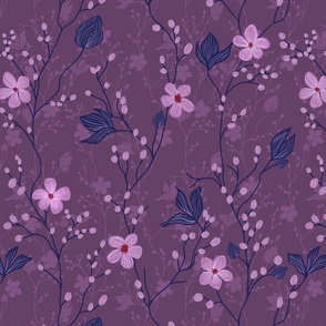 delicate flowers in shades of dark purple / Violet on Radiant Orchid  - medium scale