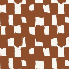 Abstract hand drawn brush stroke checkerboard - messy paint brush checks - bold and graphic artistic ink shapes - Nutshell brown Mocha Bisque on cream white - medium