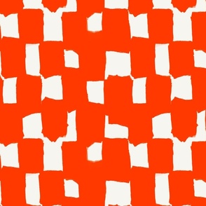 Abstract hand drawn brush stroke checkerboard - messy paint brush checks - bold and graphic artistic ink shapes - Orioles orange red on cream white - medium
