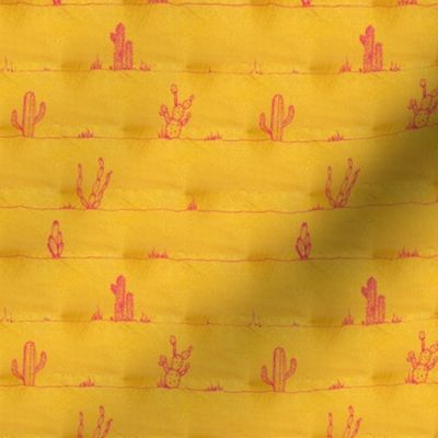 Simple rows of cacti - hot pink on textured gold