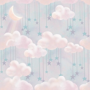 Whimsical sweet dreams pastel night time skyscape 