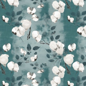 Cotton Blossom on Distressed Background  | Teal