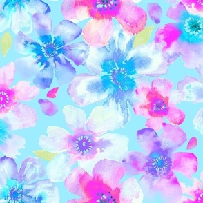 Dreamy Watercolor Anemones on Sky Blue