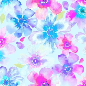 Jumbo Dreamy Watercolor Anemones on Whisper Blue