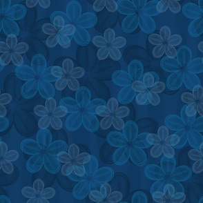 Sweetie Pie Cool Boho Flowers  - Deep Blue