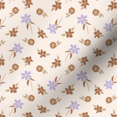 simply sweet ditsy daisies lavender brown on cream, perfect for hair bows, scrunchies, dog bandanas and kids clothing