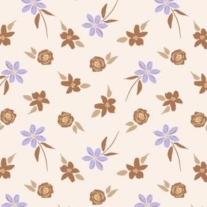 simply sweet ditsy daisies lavender brown on cream, perfect for hair bows, scrunchies, dog bandanas and kids clothing