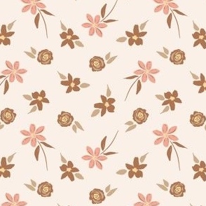 simply sweet ditsy floral daisies pink brown on cream background 
