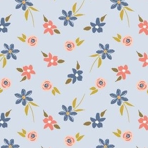 simply sweet ditsy floral dusty blue pink with leaves