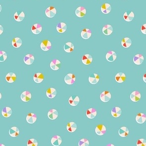 BEACH BALL DOTS - BRIGHT PASTELS ON TURQUOISE