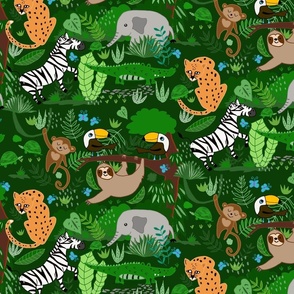 Cute Jungle Wild Lives in Green