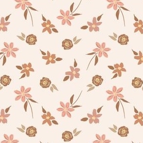 simply sweet ditsy daisies pink mauve brown on cream, perfect for fall kids clothing, hair bows, scrunchies, dog bandanas, 