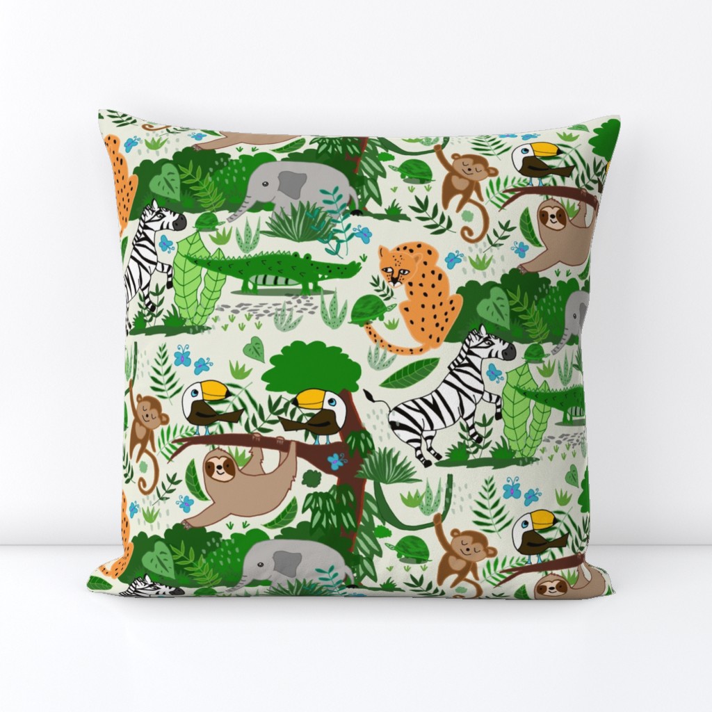 Cute Jungle Wild Lives in Cream 