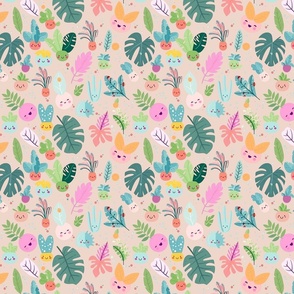 Kawaii Tropical Plants on Pastel Peach Small