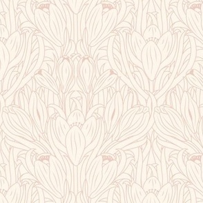 Small Outlined Mirrored Winter Crocus Flowers outlined in Pale Dogwood Pink  with a Seashell White Background