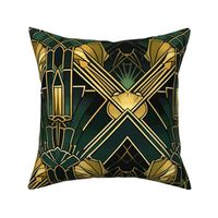 Art Deco Gold & Emerald Green Geometric Fan Wallpaper Boudoir 1920s Oz Glamour  