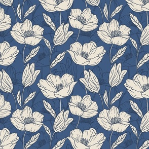 Navy blue flowers Beige Cosy floral home decor. 