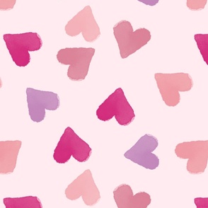 Pink hearts random scatter, girlie, pretty, kids decorwallpaper 24x20" fabric 8x72 