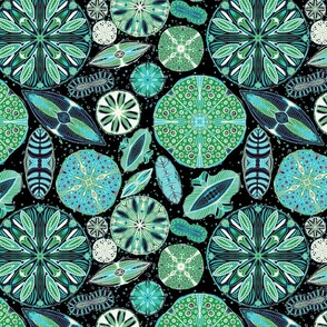 Microscopic Diatoms, blue green & black, 12 inch