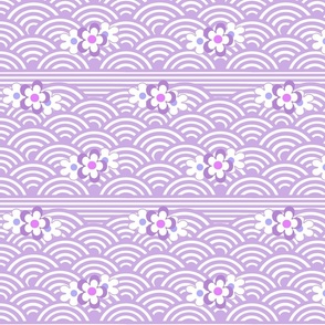 Japanese Wave Floral Violet seigaiha geometric flowers home decor geometric