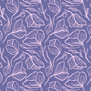 loose floral paeony drawing white on blue grey 