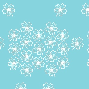 Dainty white outline of Forget me Not Flowers on Teal