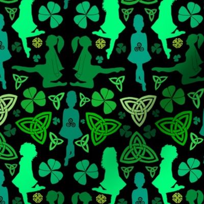 Irish Dance Silhouettes (40 shades O' green on black small scale) 