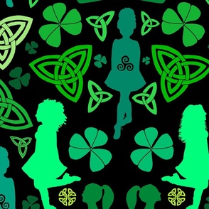Irish Dance Silhouettes (40 shades O' green on black large scale)