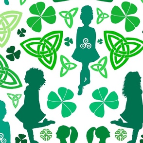 Irish Dance Silhouettes (40 shades O' green on white large scale) 