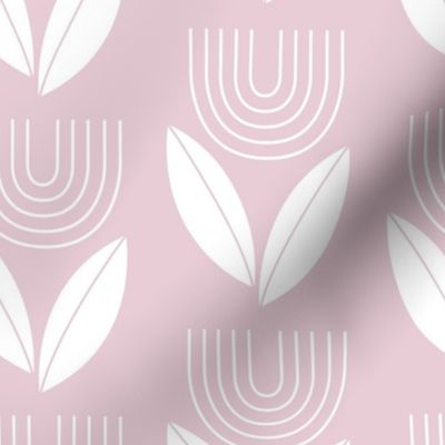 Abstract retro Scandinavian flower vintage repeat - sixties vibes groovy rainbow tulip and leaves summer boho garden soft powder lilac pink LARGE wallpaper