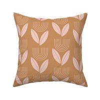 Abstract retro Scandinavian flower vintage repeat - sixties vibes groovy rainbow tulip and leaves summer boho garden soft blush on caramel cinnamon brown LARGE wallpaper