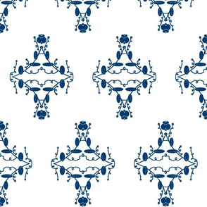 White and Navy Damask