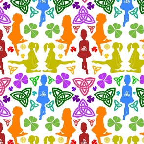 Irish Dance Silhouettes (rainbow on white) 