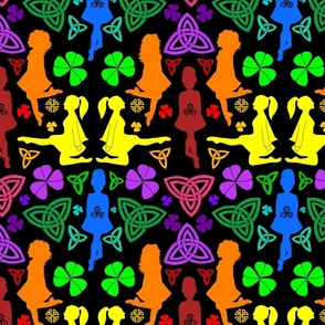 Irish Dance Silhouettes (rainbow on black) 