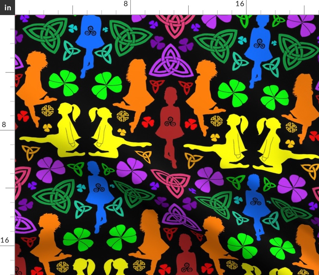 Irish Dance Silhouettes (rainbow on black) 