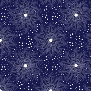 Life of Dreams | Geometric Floral Using  White on Dark Blue | Medium Scale