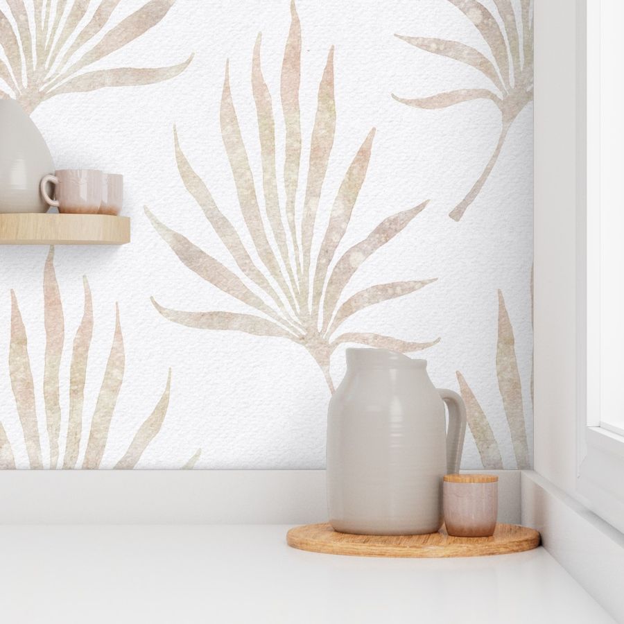 neutral palm leaf - watercolor neutral palm leaves - whimsical neutral botanical wallpaper