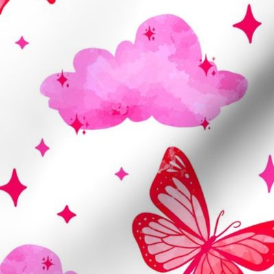 Pink Princess Butterflies Clouds Crown