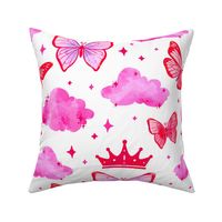 Pink Princess Butterflies Clouds Crown