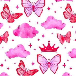 Pink Princess Butterflies Clouds Crown