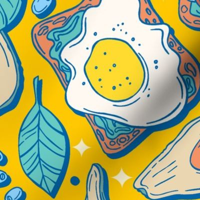 Fruits in the Kitchen: Avocado Toast with Eggs and Lemon / Yellow Version / Large Scale or Wallpaper