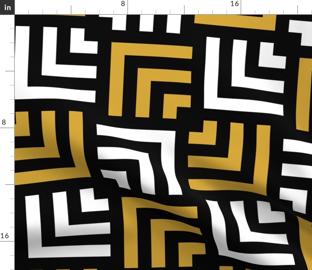 Concentric Overlapping Squares in Black White and Gold