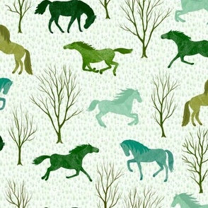Wild Woodland Horses - spring green - medium