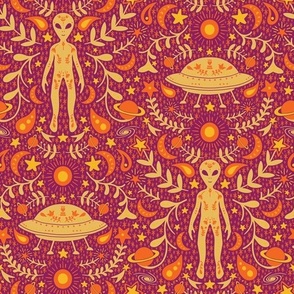 Folk Art Alien in Magenta & Orange