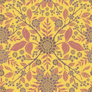 Muted Mustard Yellow & Pink Floral