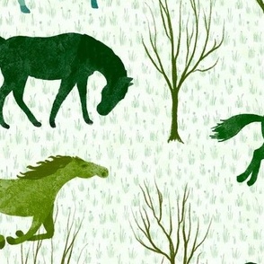 Wild Woodland Horses - spring green - large
