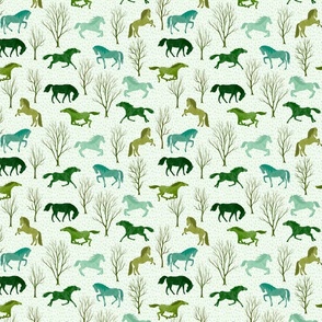 Wild Woodland Horses - spring green - small