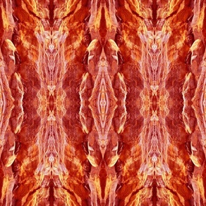 Ghostly whispy shining mirrored rock stripes 18” repeat red, yellow and orange hues